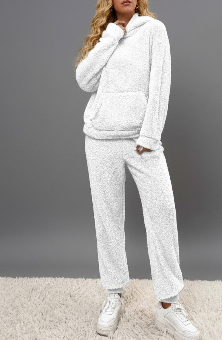 Zweiteiliger Damen-Hausanzug aus Teddystoff mit Kapuzenpullover, Kängurutasche und Hose, Ansicht 7