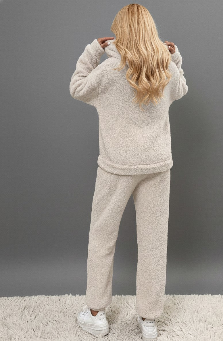 Zweiteiliger Damen-Hausanzug aus Teddystoff mit Kapuzenpullover, Kängurutasche und Hose, Ansicht 11