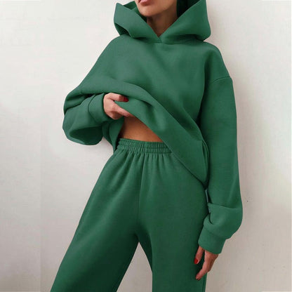 Zweiteiliges Damen-Jogginganzug-Set mit Kapuzenpullover und Jogginghose mit Gummibund in Grün