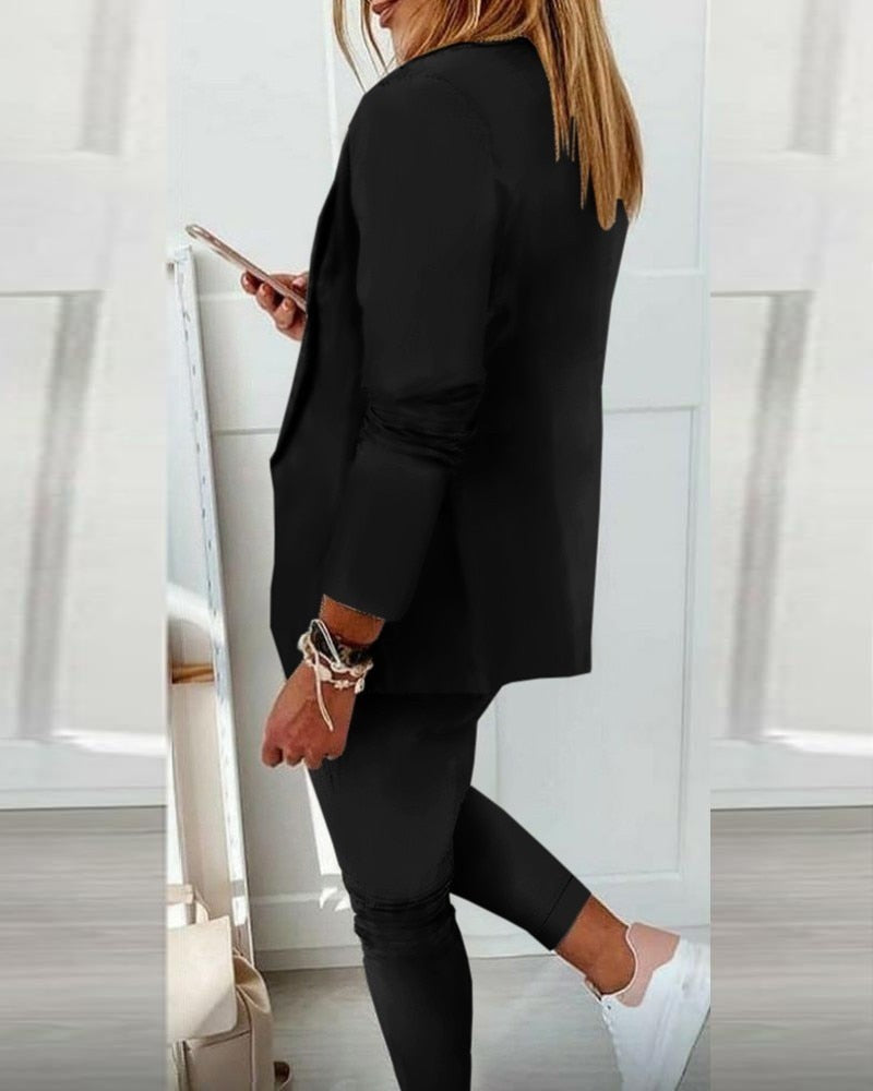 Zweiteiliges Damen-Set aus Blazer und Hose mit Kordelzug und elastischen Beinabschlüssen, Ansicht 5