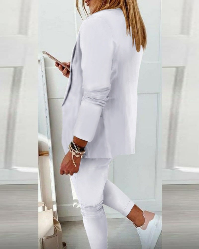 Zweiteiliges Damen-Set aus Blazer und Hose mit Kordelzug und elastischen Beinabschlüssen, Ansicht 8