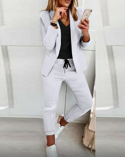 Zweiteiliges Damen-Set aus Blazer und Hose mit Kordelzug und elastischen Beinabschlüssen, Ansicht 9