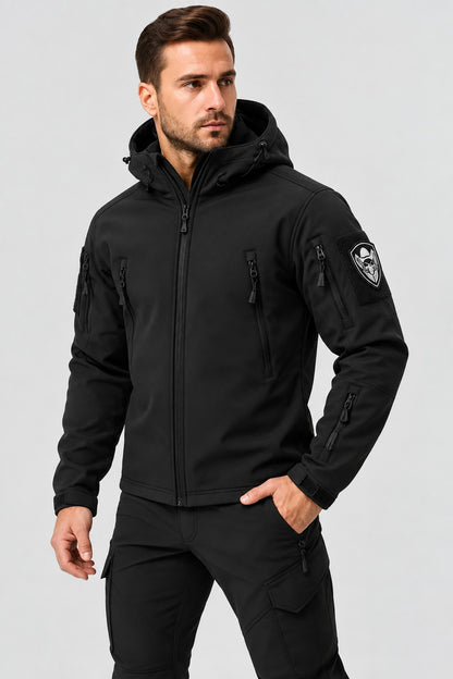 Zweiteiliges Herren-Outdoor-Set aus Jacke und Hose, wasserabweisend mit Fleecefutter in Schwarz