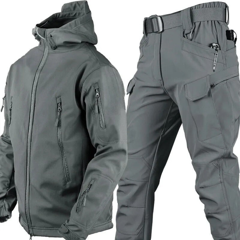 Zweiteiliges Herren-Outdoor-Set aus Jacke und Hose, wasserabweisend mit Fleecefutter in Grau