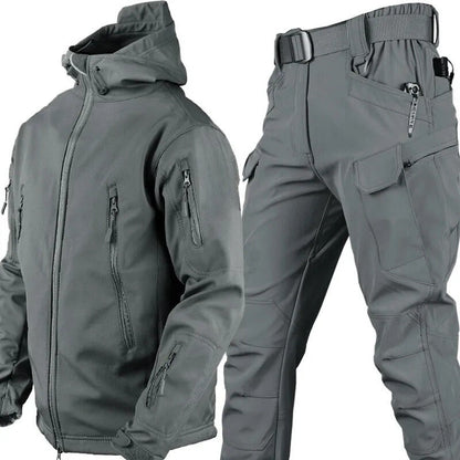 Zweiteiliges Herren-Outdoor-Set aus Jacke und Hose, wasserabweisend mit Fleecefutter in Grau