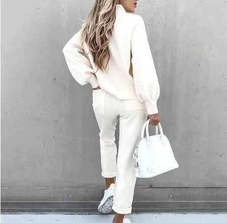 Zweiteiliges Loungewear-Set aus weichem Strick mit Rollkragenpullover und Hose mit hoher Taille, Ansicht 6